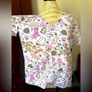 2X Divine Scrubs by JDM Uniforms -  Cute Cat Print Pink and Gray